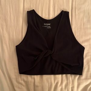 Garage Black Rib-Knit Crop Top — Large